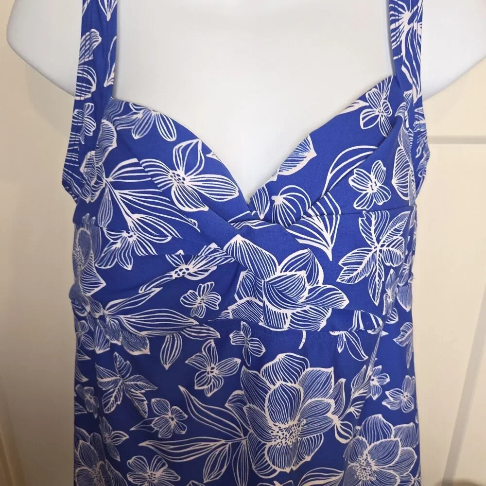 Gabar Blue Floral Sweetheart Swim Dress One-Piece Swimsuit Size 16